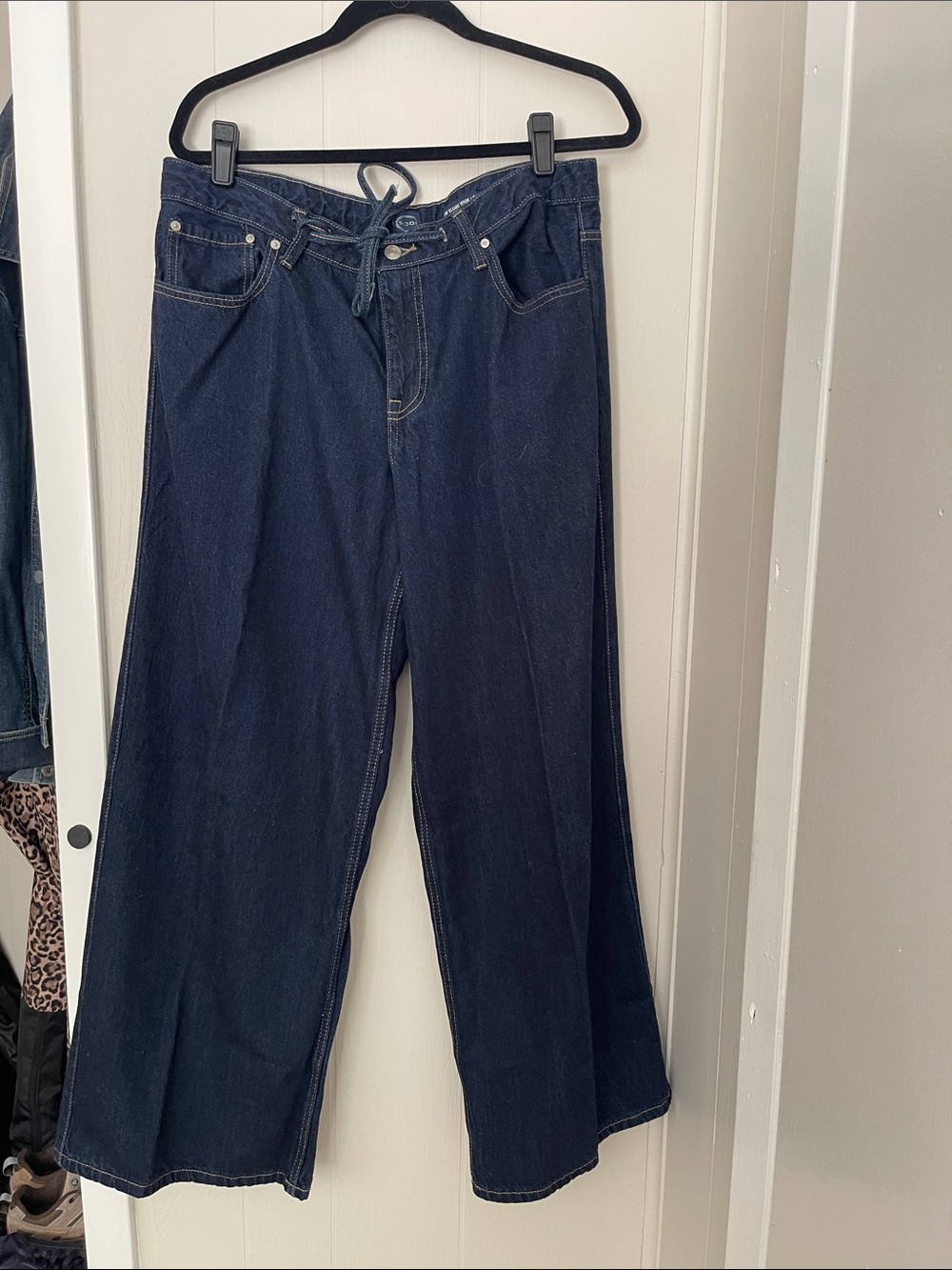 Womens Dark Blue Wide-Leg Jeans